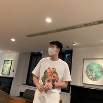 BROTHER retro little boy printing short sleeve mens European and American summer cotton loose net red pop round neck T-shirt tide