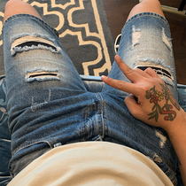 BROTHER summer mens personality make broken cloth fashion pants European and American temperament thin five points jeans