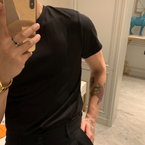 Brother summer mens pure short sleeve T-shirt base with black and white collar simple fashion half sleeve bottom