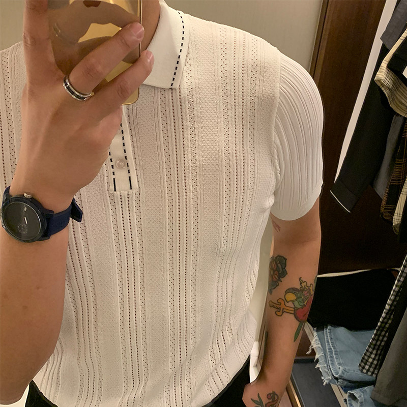 Brother British light casual cutout retro polo shirt men's summer icy cool comfort lapels short sleeves