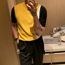 Summer ice wire short sleeve man colored half-sleeved T-shirt Korean popular walk show comfortable breathable thin knitted half-sleeve T-shirt