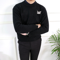 BROTHER winter mens thickened sweater Japanese retro personality embroidery round neck warm sweater sweater sweater
