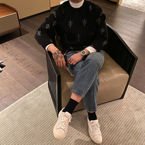 BROTHER autumn winter men personality cactus jacquard sweater 2020 mens cashmere wool round neck sweater