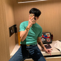 BROTHER Korea summer mens solid color knitted T-shirt lapel basic thread POLO slim short sleeve tide