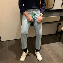 BROTHER spring men bleached light blue casual ankle-length pants Korean youth fashion Joker jeans tide