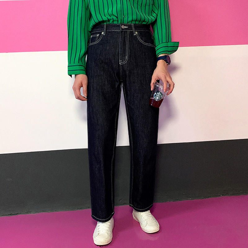 Autumn new retro dark tannins jeans Men's Korean version Advanced sense Fashion 100 lap casual pants straight drum long pants