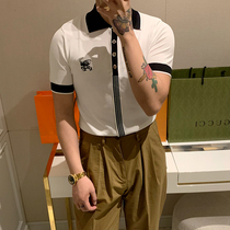 BROTHER summer mens cultural shirt embroidery ice silk lapel T-shirt fashion splicing color design POLO short sleeve tide