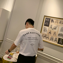 BROTHER summer mens round neck loose t-shirt half sleeve Korean popular back English print white short sleeve tide