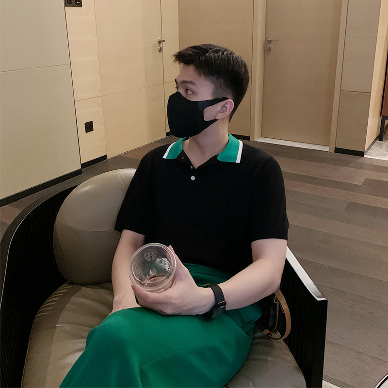 Green-collar senior Polo shirt men summer Korean new light wind thin air breathable knitting knitting knitting male