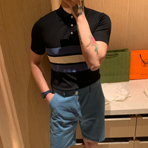 BROTHER Ice Silk color polo shirt mens summer light ripening cotton thread lapel short sleeve slim Paul body shirt tide