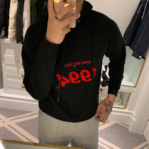 Korea autumn men hood 1994 English digital embroidery jacket youth popular leisure comfort black shirt