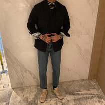 BROTHER autumn and winter mens lapel collar waist long coat Europe and America British retro hunting jacket men