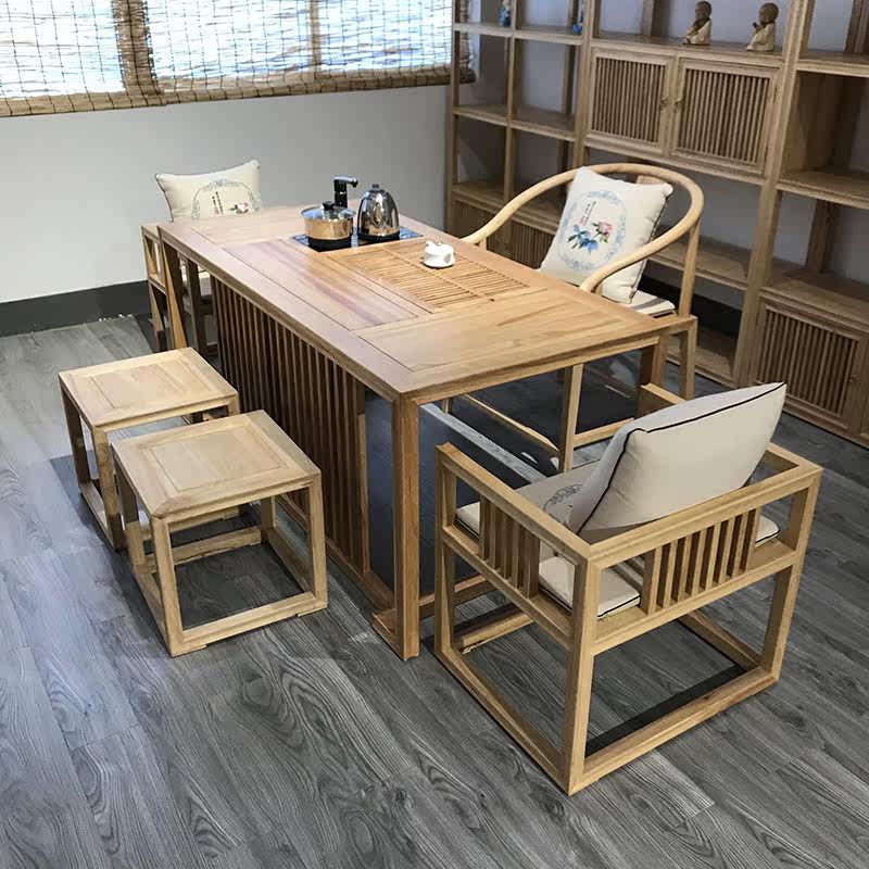 New Chinese style tea table wooden home simple Kung Fu table solid wood ash wood color tea table square tea room furniture