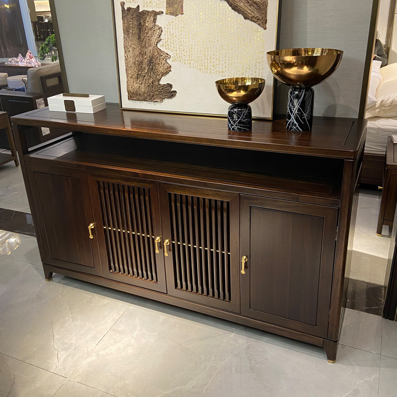 New Chinese dining cabinet solid wood black gold wood Zen storage side cabinet living room entrance cabinet entry luxury decorative cabinet