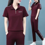 Спортивный костюм, хлопковый комплект для матери для отдыха, короткий рукав, 2025 года, для бега