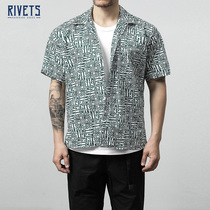 GITMAN BROS casual cotton short sleeve shirt men slim slim breathable white background green letter W448GVCP