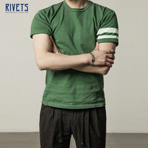 Green Dye MOMOTARO Japan MOMOTARO Round Neck Short Sleeve T-shirt Men Cotton Slim t Black Green ins Tide MT302