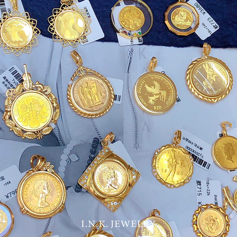 INK Jewelry Antique Gold Coin Series Live Special Shot 18K22K Pure Gold Pendant Diamond Pure Gold Pendant Female