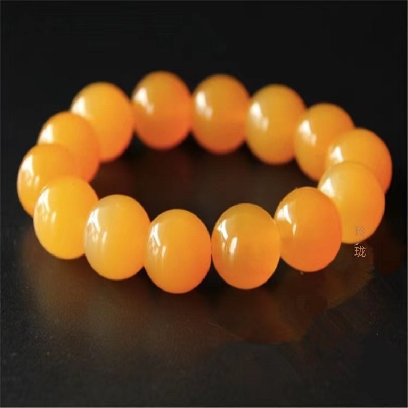 氷のような黄色の翡翠ブレスレット、縁起の良い幸運の丸いビーズの黄色の龍の翡翠、男女兼用のファッショナブルなカップルブレスレット、エスニックスタイル。