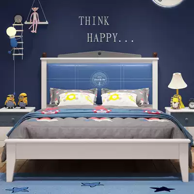 Solid wood children's bed Boys single bed 1 35m1 5m high box storage comfortable soft bag youth bed