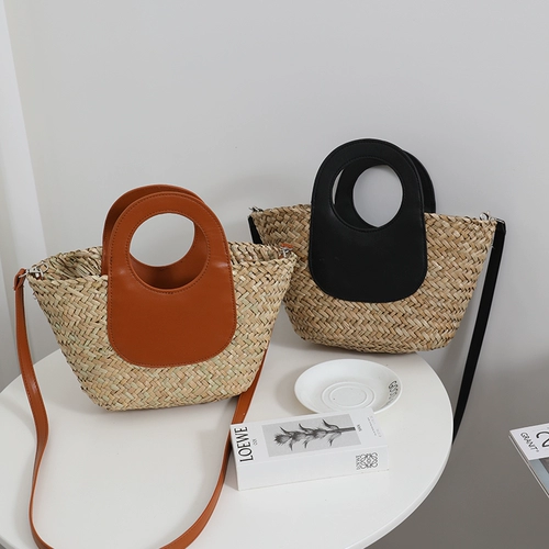 Портативная небольшая дизайнерская соломенная пляжная сумка через плечо, премиум класс