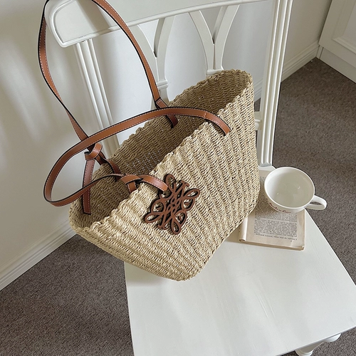 Брендовая вместительная и большая соломенная сумка на одно плечо, портативная универсальная пляжная сумка через плечо, в корейском стиле