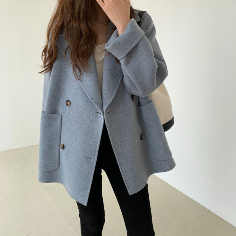 Gentle Little Sister Sweet style 2021 New bifacial cashmere big coat woman short style Loose Fashion Fur Coats