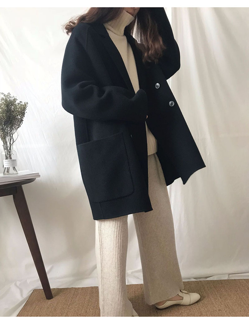 Mùa đông 18 mới áo len cashmere hai mặt ngắn nhỏ lỏng lẻo áo khoác phao nữ