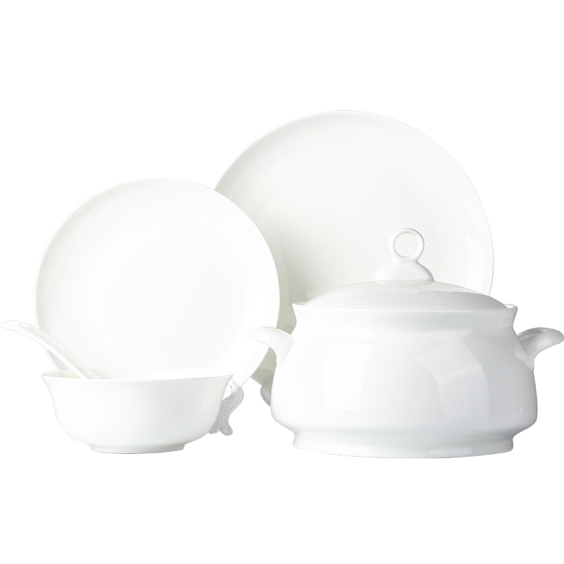 Think hk to tangshan 56 skull ipads porcelain tableware suit pure white porcelain household Korean lead - free bowl dish dish