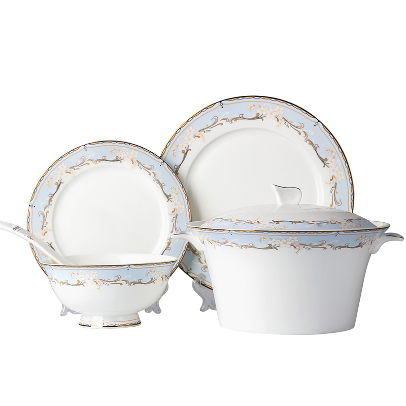 Think hk to new tangshan 50 skull porcelain Chinese contracted up phnom penh dish plate of household ceramics tableware suit