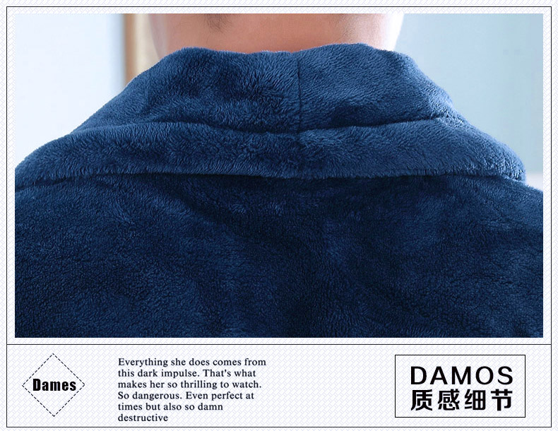 Dịch vụ gia đình đồ ngủ nam dày áo choàng dày flannel mùa thu và mùa đông áo choàng tắm san hô lông cừu dài tay màu xanh hải quân rắn váy ngủ nữ