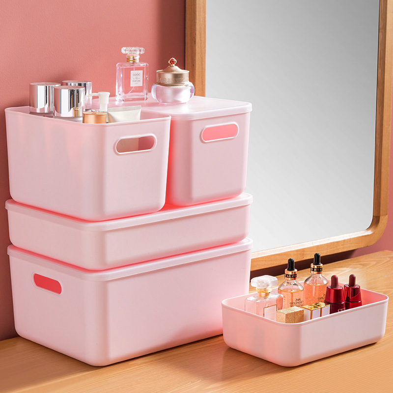 Pink Thickened Plastic Storage Box with Lid and Handle for Bathroom, Bedroom, Desktop, Miscellaneous Items, Cosmetics, and Underwear Storage Pink Thickened Plastic Storage Box with Lid and Handle for Bathroom, Bedroom, Desktop, Miscellaneous Items, Cosmetics, and Underwear Storage