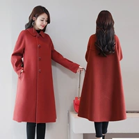 Áo hai dây cashmere nữ Một phiên bản cổ áo vuông giảm béo dài phần 2018 mùa thu và mùa đông áo khoác len đen mới - Accentuated eo áo mẫu áo khoác dạ nữ đẹp