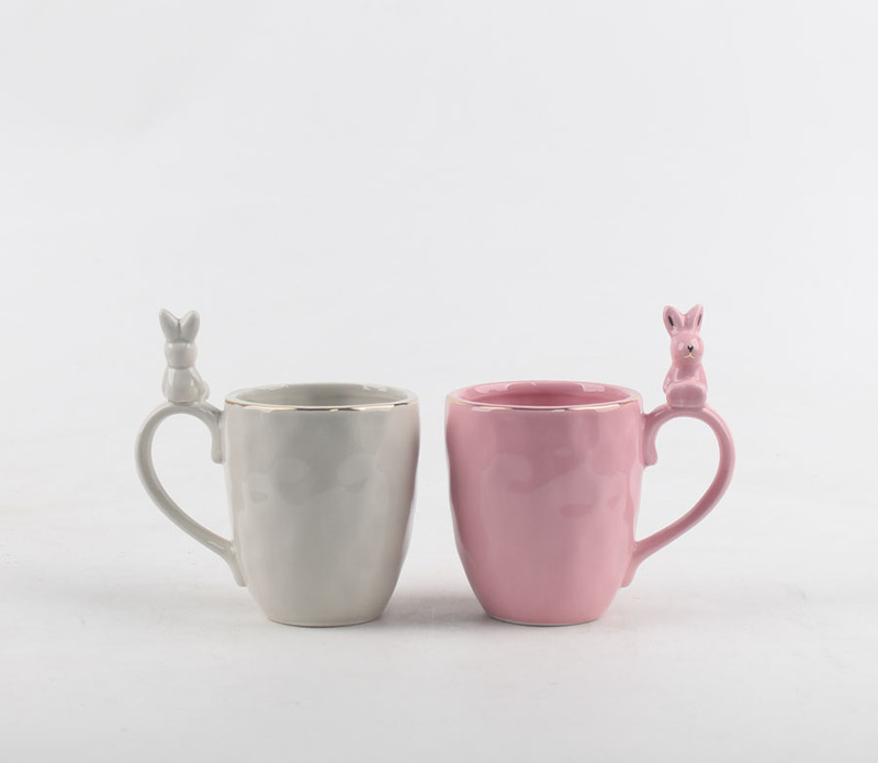 Easter Sunday Rabbit Cartoon Ceramic 3D Pink and White Valentine's Day Easter Gift Mug Coffee Pairing Cup