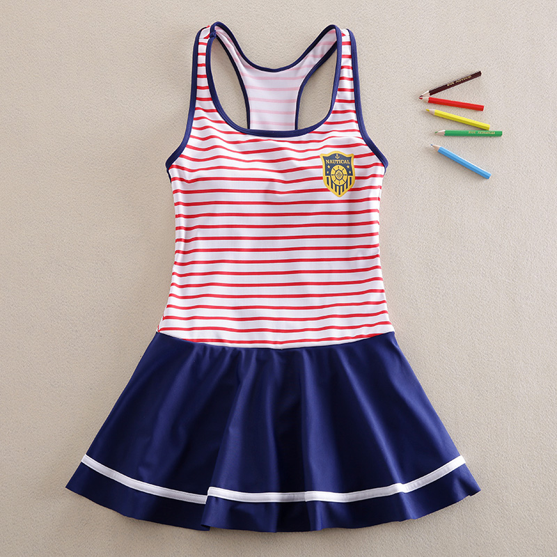 Girls Striped Swimsuit Jumpsuit 10 Large children's skirt boxers student Swimsuit 12 Children's swimsuit Girls 15