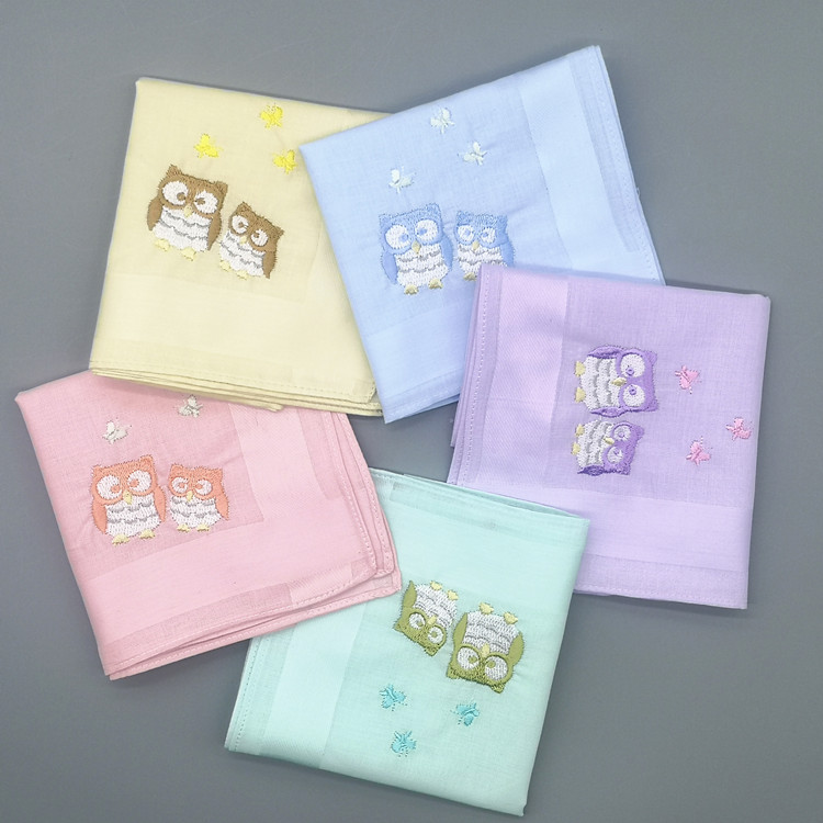 5 handkerboard ladies pure cotton embroidered all-cotton handkeratchild pure colour vegetarian color soft and thin and sweat owl
