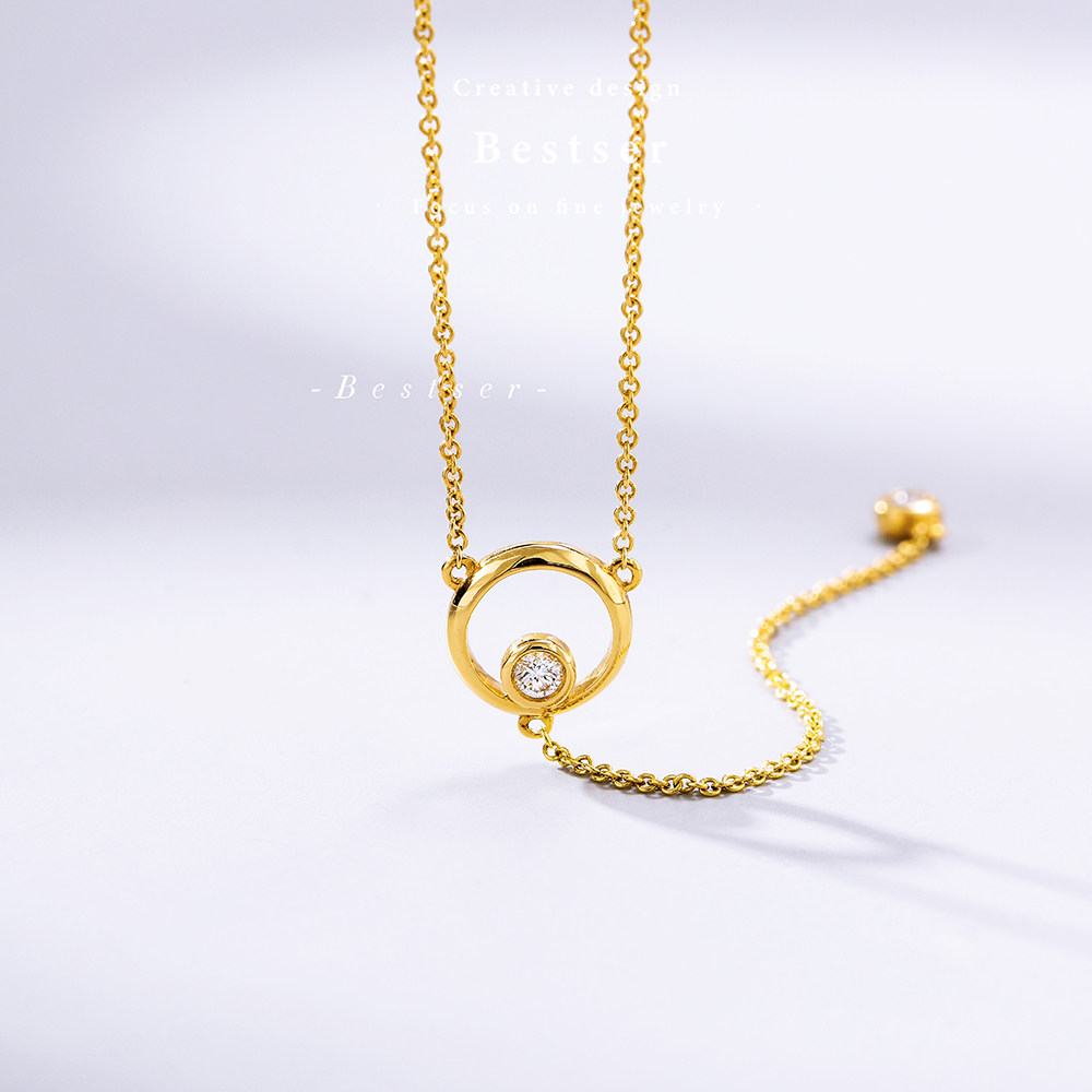 Bison Bestser (Lingxi) 18K Gold Diamond Pendant Female Color Gold Small Fresh Necklace Clavicle Chain