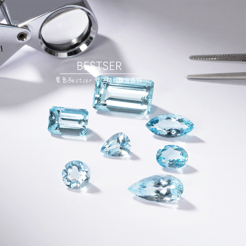 直播专拍 碧色bestser 海蓝宝裸石镶嵌高级彩宝定制直播间