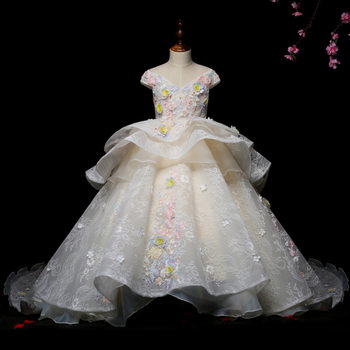Model Catwalk Fashion Girls' Dress with a High-End Feel, Trailing Princess Dress for Ten-Year-Old Girls' Birthday, High-End Performance Costume