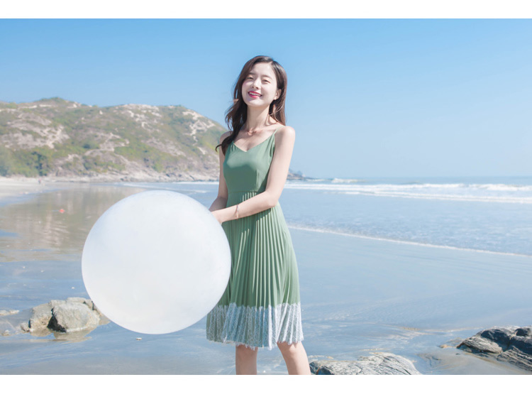 2018 nữ mới Sanya du lịch bên bờ biển kỳ nghỉ bãi biển gợi cảm backless dài xếp li dây váy đầm maxi dự tiệc