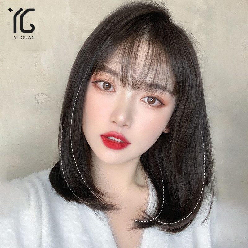 Wig female long hair natural full headgear medium long hair net celebrity wig female medium long hair real hair clavicle hair