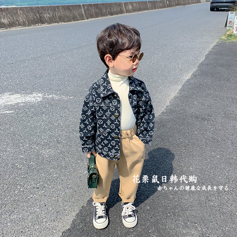 Japanese children's jacket boys spring and autumn thin section denim Western style children's baby lapel boy autumn trendy