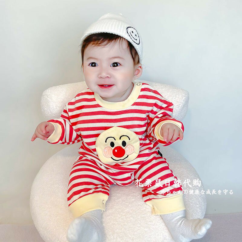 Baby clothes boy baby autumn clothes (Japan) super western style striped cute smiley one-piece cotton go out