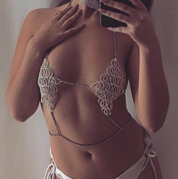 2017 new products Europe and America Sexy supermodel name Yuanyuan nightclub Opening hot necklace accessories hanging neck inlaid with bikini necklace