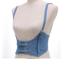 European and American 2017 summer new denim double shoulder strap female retro pure color strap bundle waist waist seal female strap