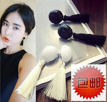 Korean Ornament Fashion Temperament Female Earrings Cloth Art Button Fine Wire Flow Suear Pendant Long Retro Anti-Allergy Ear Accessories