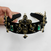 New Baroque Leaves Hair Hoop Bridal Lace Flowers Pearls Retro Cross Numismatic Hair Stirrup Head Stirrup Accessories