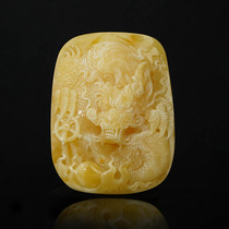 Natural Amber Honey Wax Dragon Card Pendant Son Fine Work Chicken Oil Yellow White Flowers Honey Dragon Engraving Button Sign Male And Female Pendants
