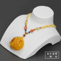 Amber Natural Honey Wax Peony Flowers Pendant Sweater Chain Flowers Womens Original Mine Fine Sculptures Handmade Retro Solid Beats double 12