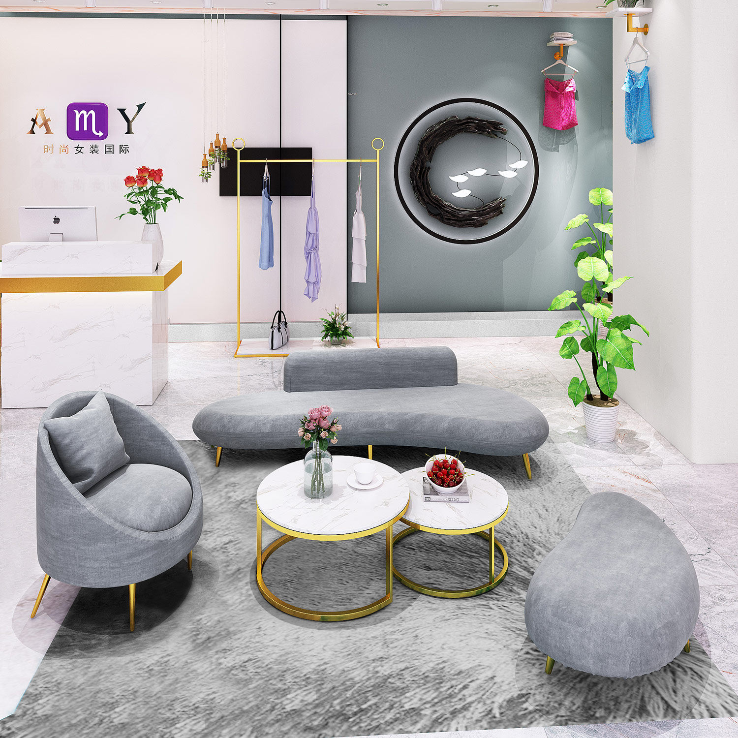 Net Red Sofa Ins Clothing Shop Reception Guests Meatshop Nordic Minimalist Light Lavish Beauty Salon Wedding Dress Shop Sofa